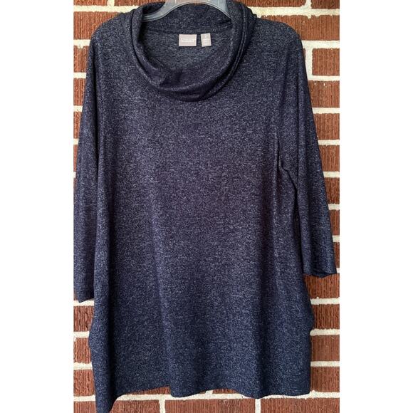 Chico’s Blue Fuzzy Cowl Neck Long Sleeve Knit Top with Pockets Size 2 (Large) - Picture 1 of 3